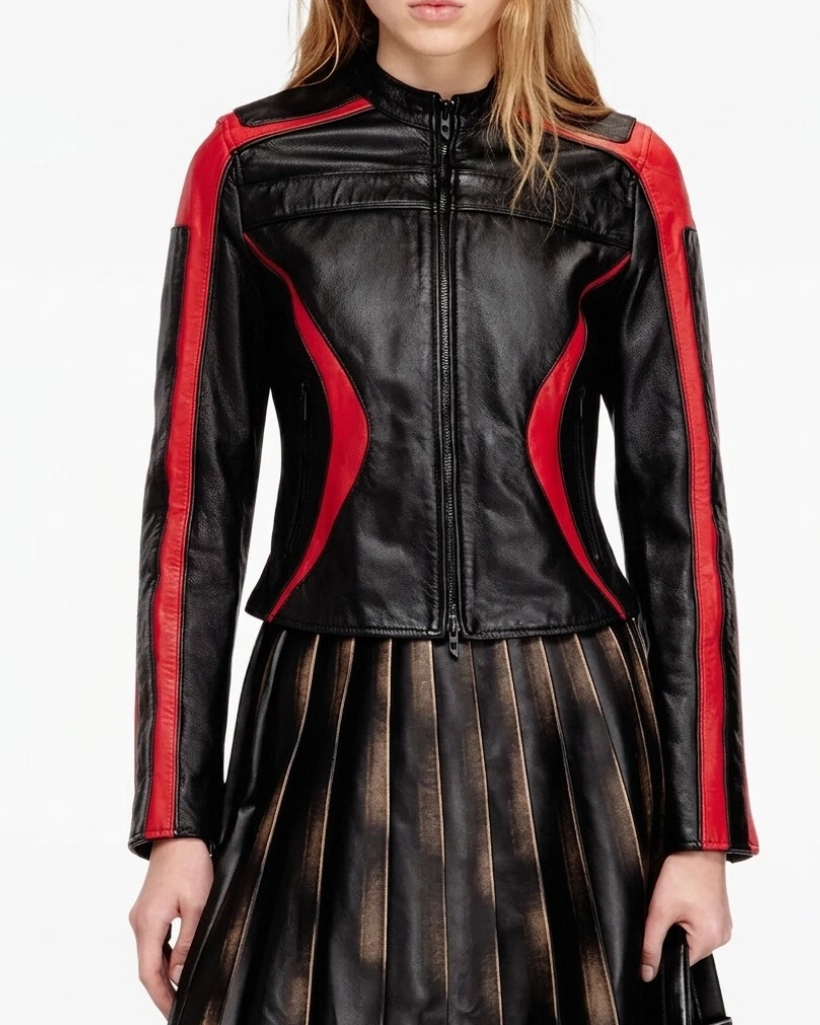Alternative view of New York City Demi Lovato Red/Black Leather Jacket