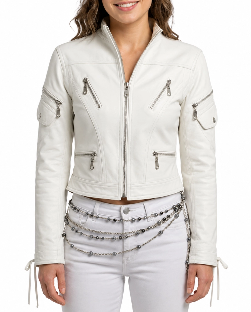 Alternative view of Hannah Montana White Cropped Leather Jacket