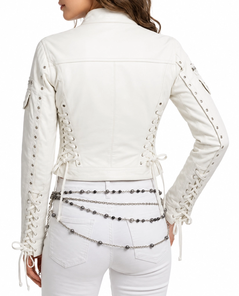 Hannah Montana White Cropped Leather Jacket - Image 3