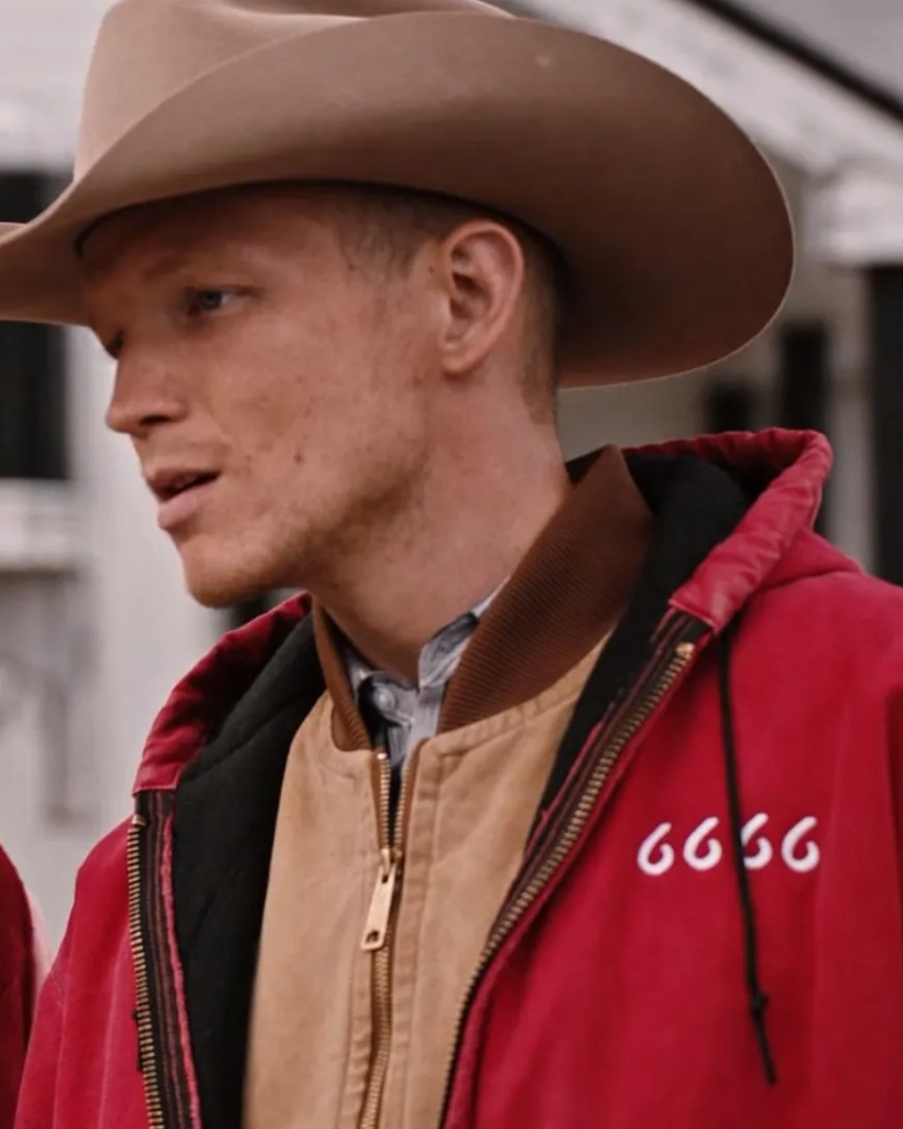 Alternative view of Yellowstone S04 Jimmy Hurdstrom Red Hoodie