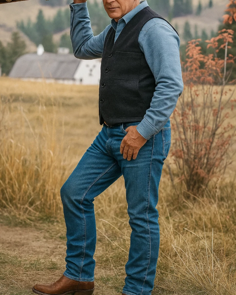 Yellowstone S03 John Dutton Grey Wool Vest - Image 4