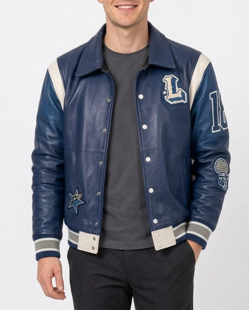 lionel richie blue varsity jacket