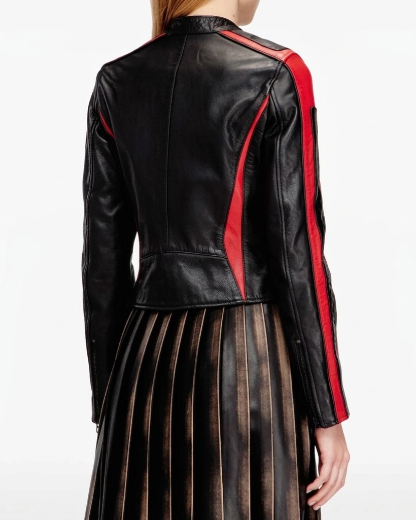 New York City Demi Lovato Red/Black Leather Jacket - Image 3