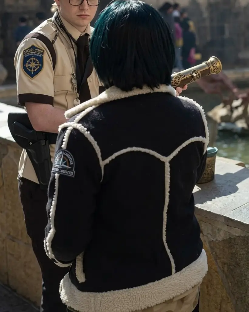One Piece S02 Tashigi Black Shearling Jacket - Image 4