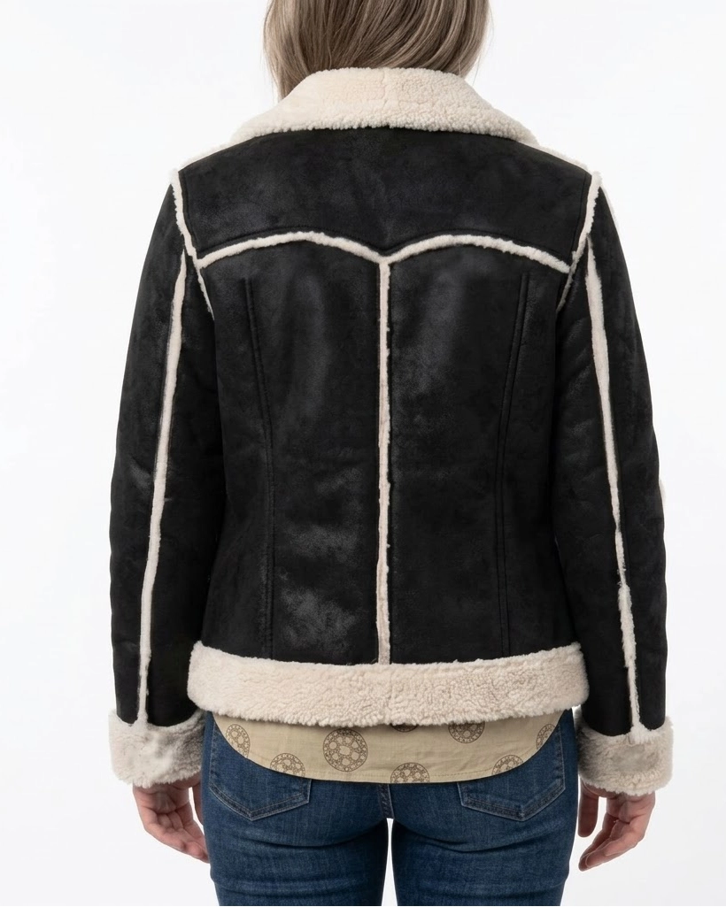 One Piece S02 Tashigi Black Shearling Jacket - Image 3