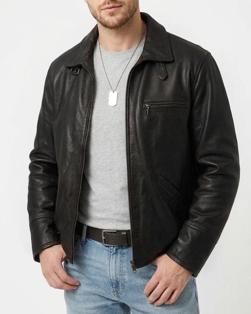 Alternative view of Police Per Jete Nik Xhelilaj Black Leather Jacket