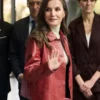 queen letizia red leather jacket