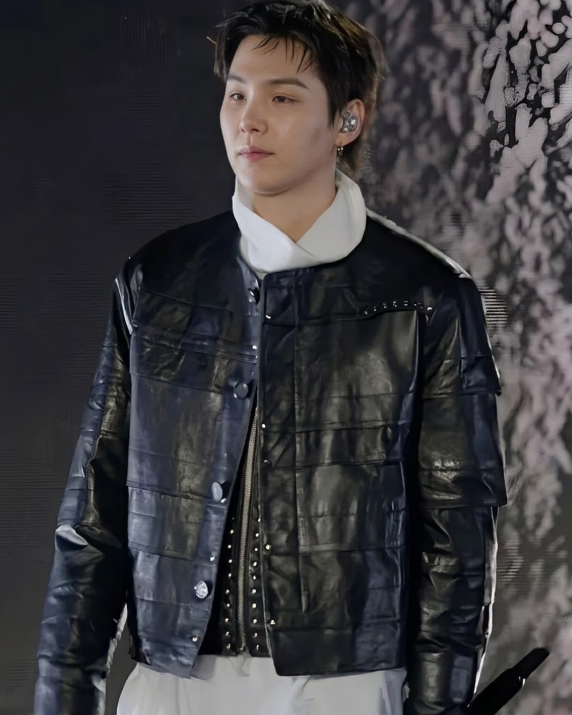 suga black leather jacket