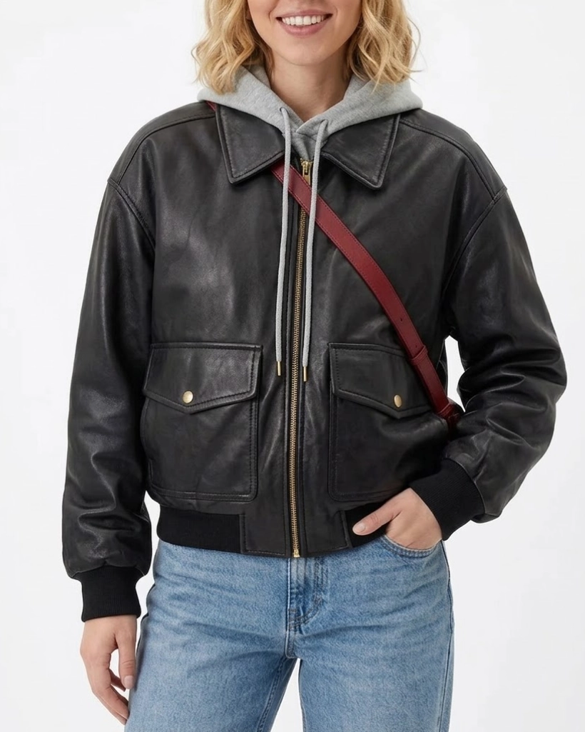 Alternative view of Sydney Sweeney Sporting CP v GD Black Leather Jacket