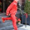 timothée chalamet red leather jacket