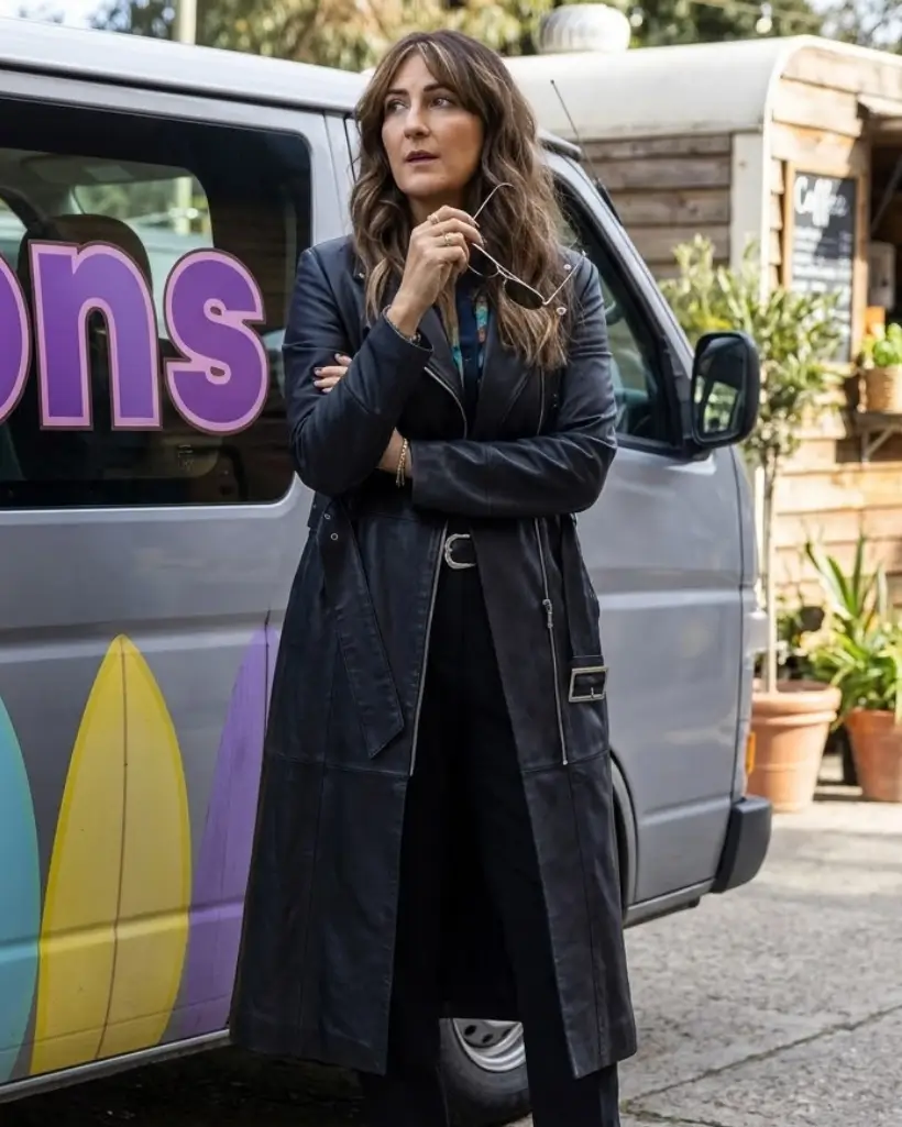 Sunny Nights D’Arcy Carden Black Leather Coat - Image 4