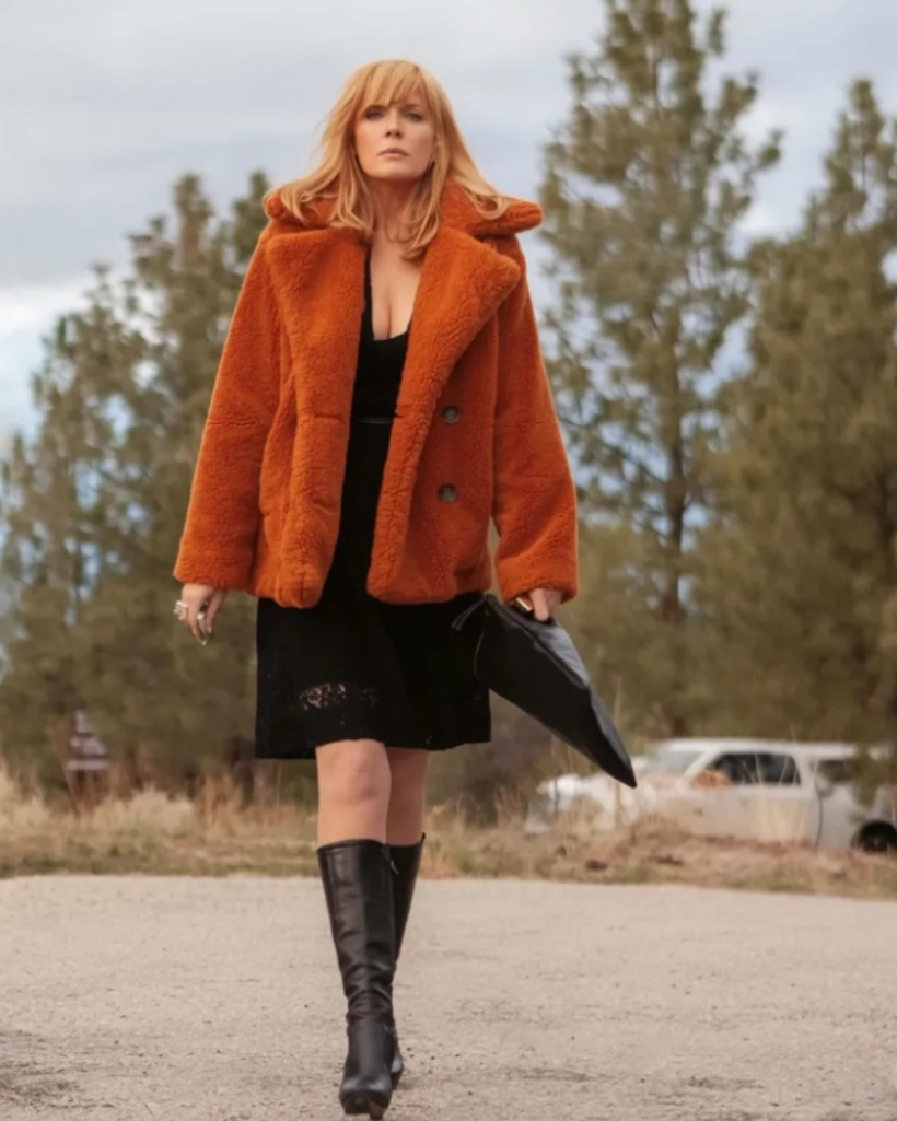 Yellowstone Beth Dutton Orange Shearling Fur Coat - Image 5