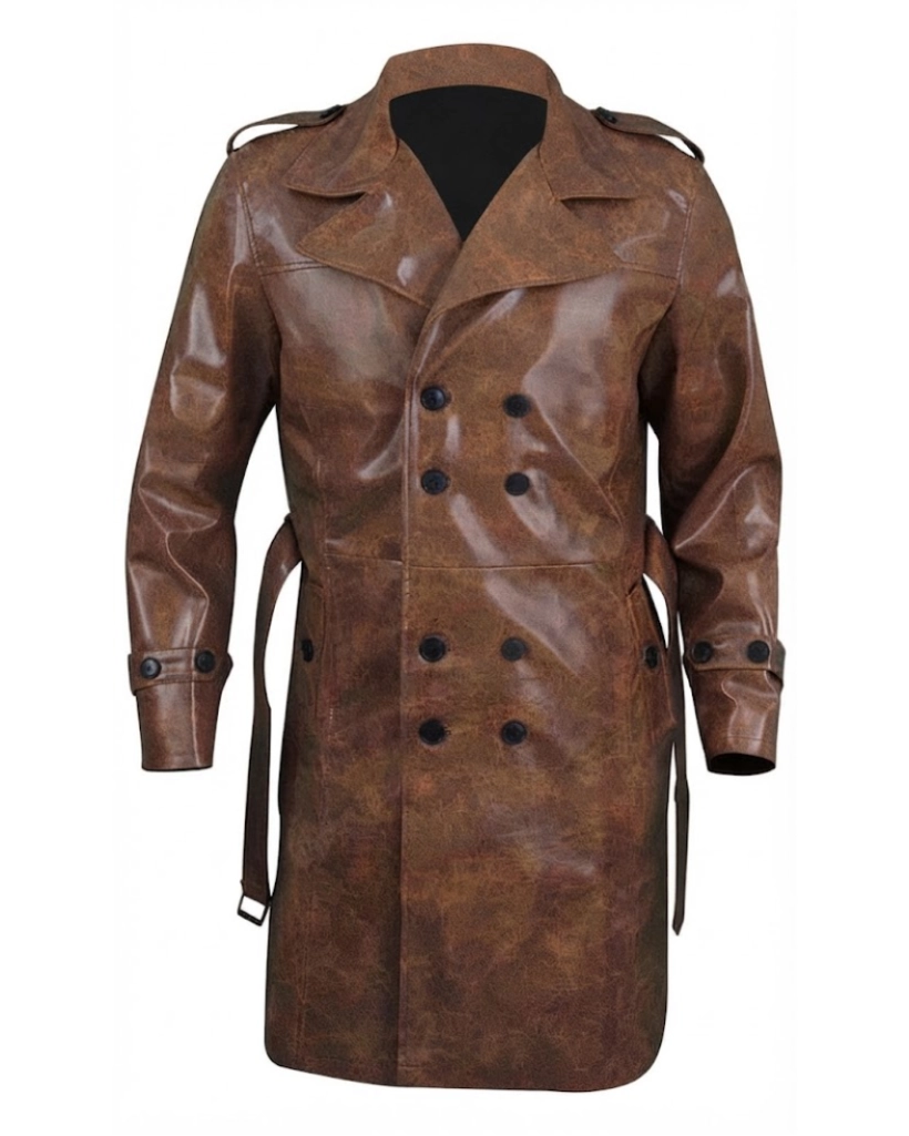 Alternative view of Yellowstone Origin 1883 James Dutton Brown Leather Trench Coat