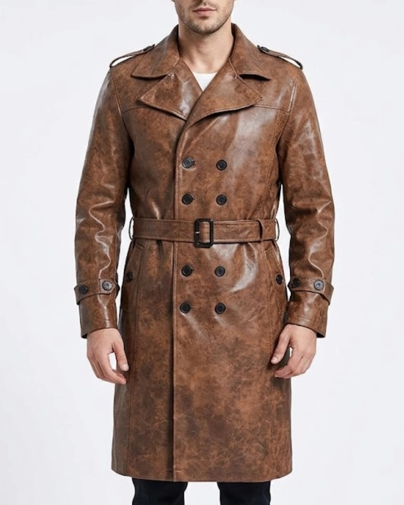 Alternative view of Yellowstone Origin 1883 James Dutton Brown Leather Trench Coat
