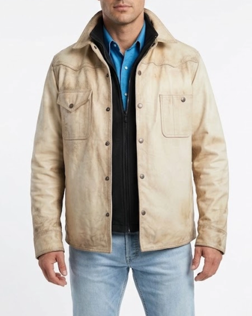 Alternative view of Yellowstone S05 John Dutton White Leather Jacket